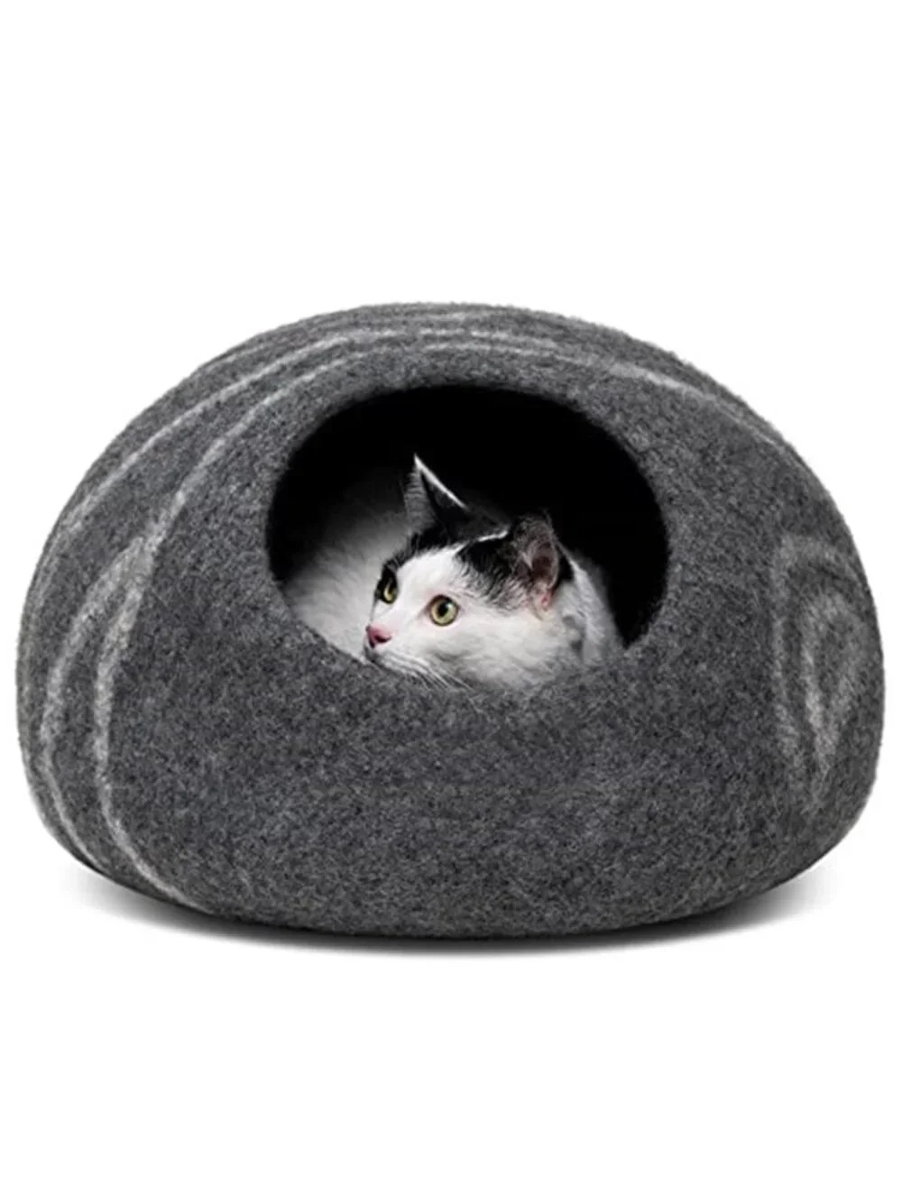 Wool Cat Cave Bed Pet Tent Hideaway Merino Felt Indoor Sleeping Bed Dark Grey